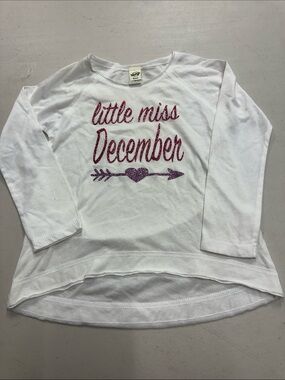 Kavio White Long-Sleeve Tee with Pink Glitter "Little Miss December" - Size 4